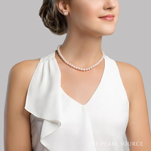 The Pearl Source 14K Gold 6.5-7.0mm AAA Quality White Freshwater Cultured Pearl Necklace for Women in 18" Princess Length3