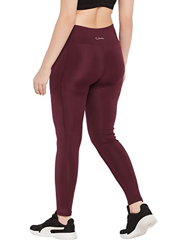 Image of Clovia Women's Snug Fit Active High-Rise Ankle-Length Tights in Purple