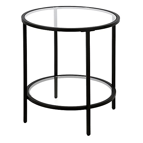 Henn&Hart 20" Wide Round Side Table with Glass Shelf in Blackened Bronze, Table for Living Room, Bedroom by Henn&Hart - Used condition - US$67.84