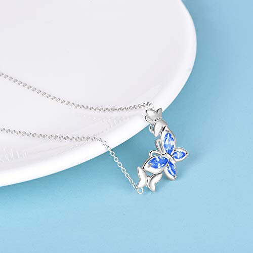 Winnicaca Butterfly Necklace 925 Sterling Silver Butterfly Birthstone Choker Pendant With September Birthstone Created Sapphire Gifts For Women Teen Girls Birthday Mothers Day Gifts #TOP1