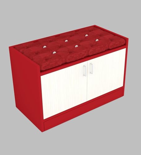 Image of SPECIALITY PANELS 2 Door Shoe Rack with Cushion, Red and White, 75x49x37.5 cm, DIY Assembly Storage Bench