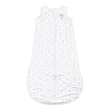 Dreamland Baby Lightweight Viscose Sleep Sack (6-12 months). 1.0 TOG Ultra Soft Blanket w/ 2-Way Zipper. 95% Viscose, 5% Spandex (White with Grey Stars). Mom-Owned US Business, Premium Materials