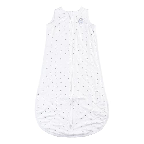 Dreamland Baby Lightweight Viscose Sleep Sack (6-12 months). 1.0 TOG Ultra Soft Blanket w/ 2-Way Zipper. 95% Viscose, 5% Spandex (White with Grey Stars). Mom-Owned US Business, Premium Materials