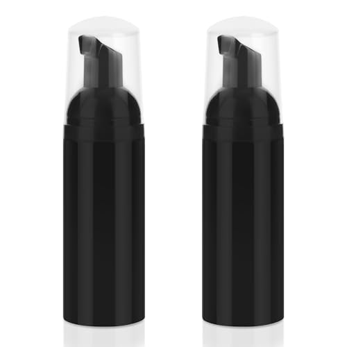 Foam Pump Bottle 2Pcs Travel Lash Shampoo Bottle, Empty Portable Refillable Mousse Foam Soap Dispenser for Hand Soap, Lash Cleanser, Shampoo, Face Wash, Cosmetics (Black, 2oz/60ml)