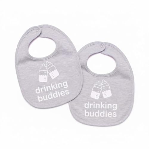 Image of 100% Cotton Drinking Buddies Twin Bibs Cute & Practical Unisex Bibs for Twins with Waterproof, Durable, for Everyday Use