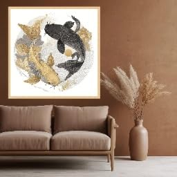 Arte mural zen de peces koi CAOXTART: cuadro al óleo sin marco para un salón relajante 3