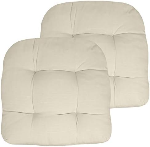 Sweet Home Collection Patio Cushions Outdoor Chair Pads Premium Comfortable Thick Fiber Fill Tufted 19" x 19" Seat Cover, 2 Pack, Cream