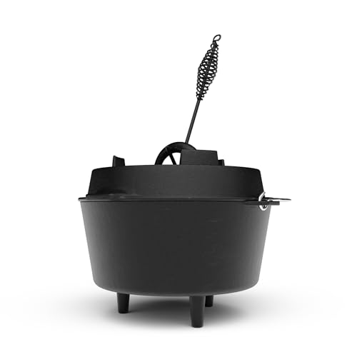ELITE BBQ Suppenkessel dutch-oven set mit Füßen 6.0 qt unser Eintopfofen für Kesselgulasch mit dutch oven pan ausgestattet der Topf aus Gusseisen Hexenkessel Gulaschkessel Schmortopf dutsch-oven