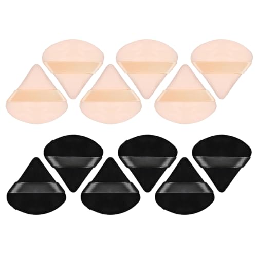 CATZUM Soplos de Polvo, Juego de 12 Triángulo Polvos Puffs Suaves, Puff con Correa, Herramientas para Uso Dual Húmedo y Seco, Borla Cojín Esponjas Cara para Polvo Suelto o Rubor de Base (Negro Rosa)