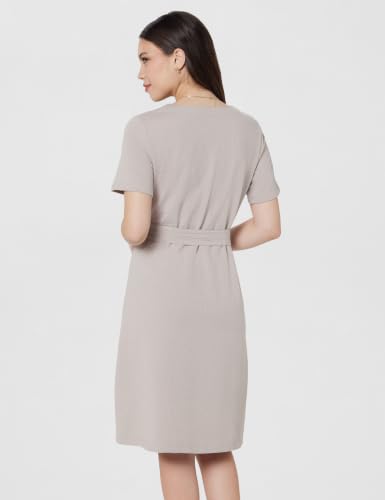 Image of Amazon Brand - Symbol Women's Cotton Blend Seersucker Knit Button-Down Dress | Belted Waist, Short Sleeve, Knee Length (Available in Plus Sizes)