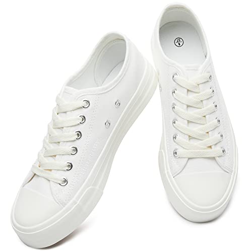 Womens-Breathable-Canvas-ShoesLace-up-Canvas-Sneakers-for-WomenLow-Top-Fashion-SneakersClassic-Black-and-White-SneakersNon-Slip-Outsole