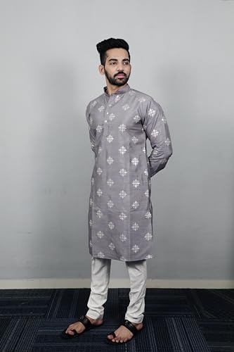 Men's Golden Flower Crotch Stitch & Matte Copper Sequin Work Kurta with Pajama Soft Parbon Silk Ethnic Wear4