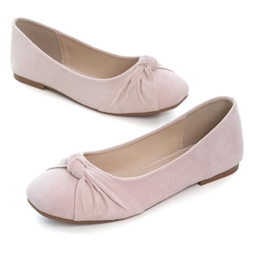 Hee grand Women Square Toe Ballet Flats Shoes Bowknot Dressy Shoes Casual Suede Slip-On Loafers2