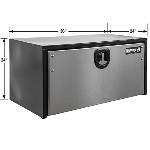 Image of Buyers Products 1704705 Black Steel Underbody Truck Box With Silver Polished Stainless Steel Door, 24 x 24 x 36 Inch, Made In The USA, Truck Tool Box Organizer With Storage, Job Box For Work Truck