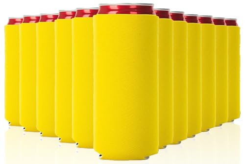 Image of Slim Can Cooler Sleeve 12 Pack - Blank Neoprene Insulated Can Coolers for 12 oz Skinny Beer & Soda Cans - Sublimation Ready Drink Sleeves for Heat Press, Custom Printing & Party Favors (Yellow)