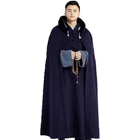 RSTJ-Sjaop Men's Traditional Buddhist Meditation Monk Robe Winter Warm Meditation Cloak Cover