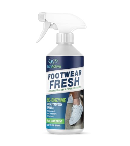 EnzyActive Shoe ReFresh & Deodriser Spray Odour neutraliser Linen Fresh Kick With Enzymes Sweat Eliminator for Trainers, Shoes, Sandals, Hiking Boots, Slippers for Bad Odours from Smelly Feet 500ML