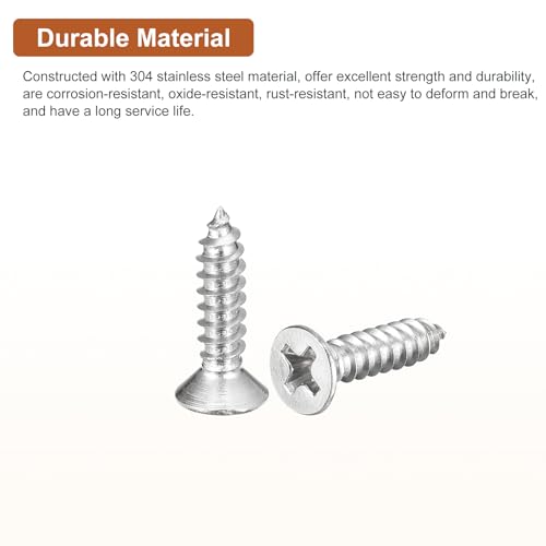 Image of DTGN 100Pcs #7x5 /8 inch Flat Head Wood Screws, 304 Stainless Steel Phillips Self Tapping Screws - Good for Woodworking, Furniture - Silver