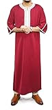 Musuly Thobe Tradicional Para Hombre Con Bordado Blanco, Mangas Cortas Y Corte Holgado (Rojo oscuro, 3XL)