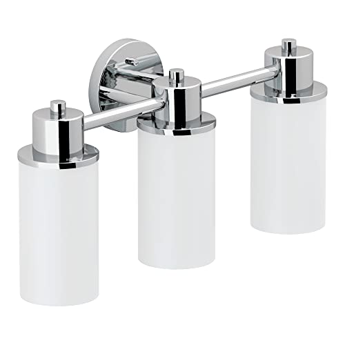 Image of Moen DN0763CH Iso 3-Light Dual-Mount Bath Bathroom Vanity Fixture with Frosted Glass, Chrome 9.60 x 20.60 x 10.00 inches