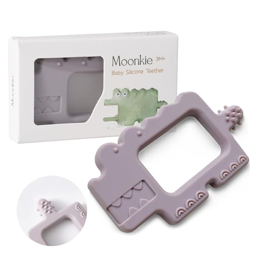 Image of Moonkie Teething Toy, Safe & Easy to Hold BPA Free Silicone Baby Soothing Teethers, Prevent Finger Sucking Teether Toys Best for Babies 0-6 6-12 Months (Crocodile Misty Purple)