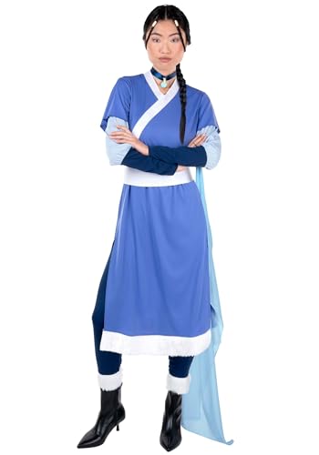 Women Deluxe Avatar The Last Airbender Katara Costume | Character Cosplay Outfit with Water Tribe Style Large