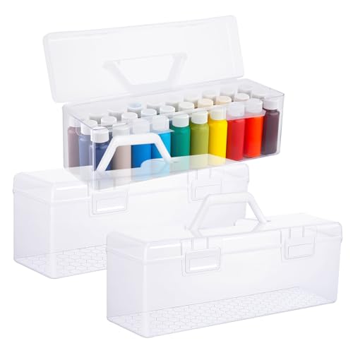Image of 3 Pcs Paint Storage Box for 2 Fl. oz Acrylic Paints, Acrylic Portable Craft Art Organizer with Handle, 30 Bottles Capacity Plastic Art Supply Clear Boxes