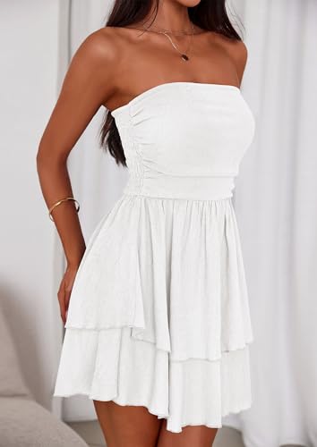 Image of PRETTYGARDEN Women's 2026 Summer Strapless Tube Mini Dress Off Shoulder Smocked Ruffle A Line Flowy Short Party Club Dresses