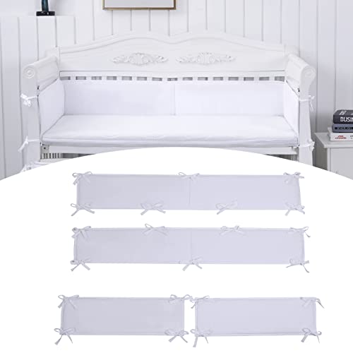 Image of Baby Padded Cushion Liners for Inside Crib, 4 Pcs Mesh Breathable Cushioned Pads for Boys Girls (WS-White)