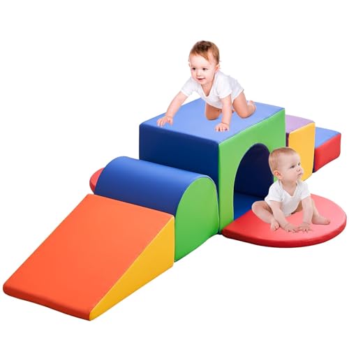 linor Foam Climbing Blocks for Toddlers, 7/10 Pcs Climbing Toys for Toddlers 1-3 Crawl and Climb Foam Play Set with Tunnel, Baby Toddler Climbing Toys Indoor Foam Play Gym Foamnasium (7pcs-2)
