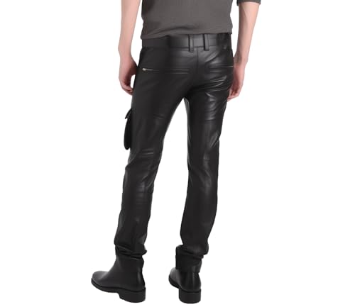 Genuine Lambskin Motorcycle Leather Cargo Pants Men - Classic Leather Cargo Pants Men - Black Leather Pants Men2