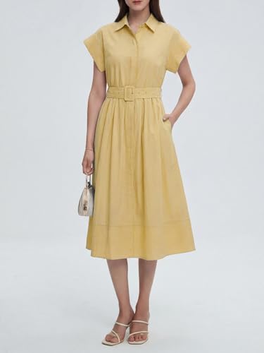 Image of EZAPINE Womens Summer Shirt Dress Casual Button Down Long Dress with Belt