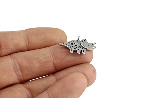 Mark Poulin Dinosaur Charm Necklace On18 Chain Triceratops Pewter Pendant #TOP2