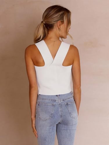 Zwurew Women's Knit Square Neck Tank Tops 2025 Summer Casual Sleeveless Sweater Fitted Shirts Tanks3