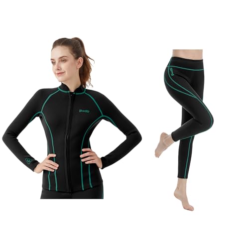 GoldFin Womens 2mm Wetsuit Jackets and Pants Keep Warm for Water Aerobics Swimming Surfing Diving Kayaking Blue-line X-Large miniatura 1