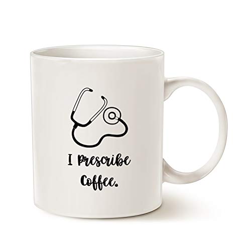 MAUAG Funny Doctor Coffee Mug, I Prescribe Coffee Best Dr Gifts Ceramic Cup White, 11 Oz