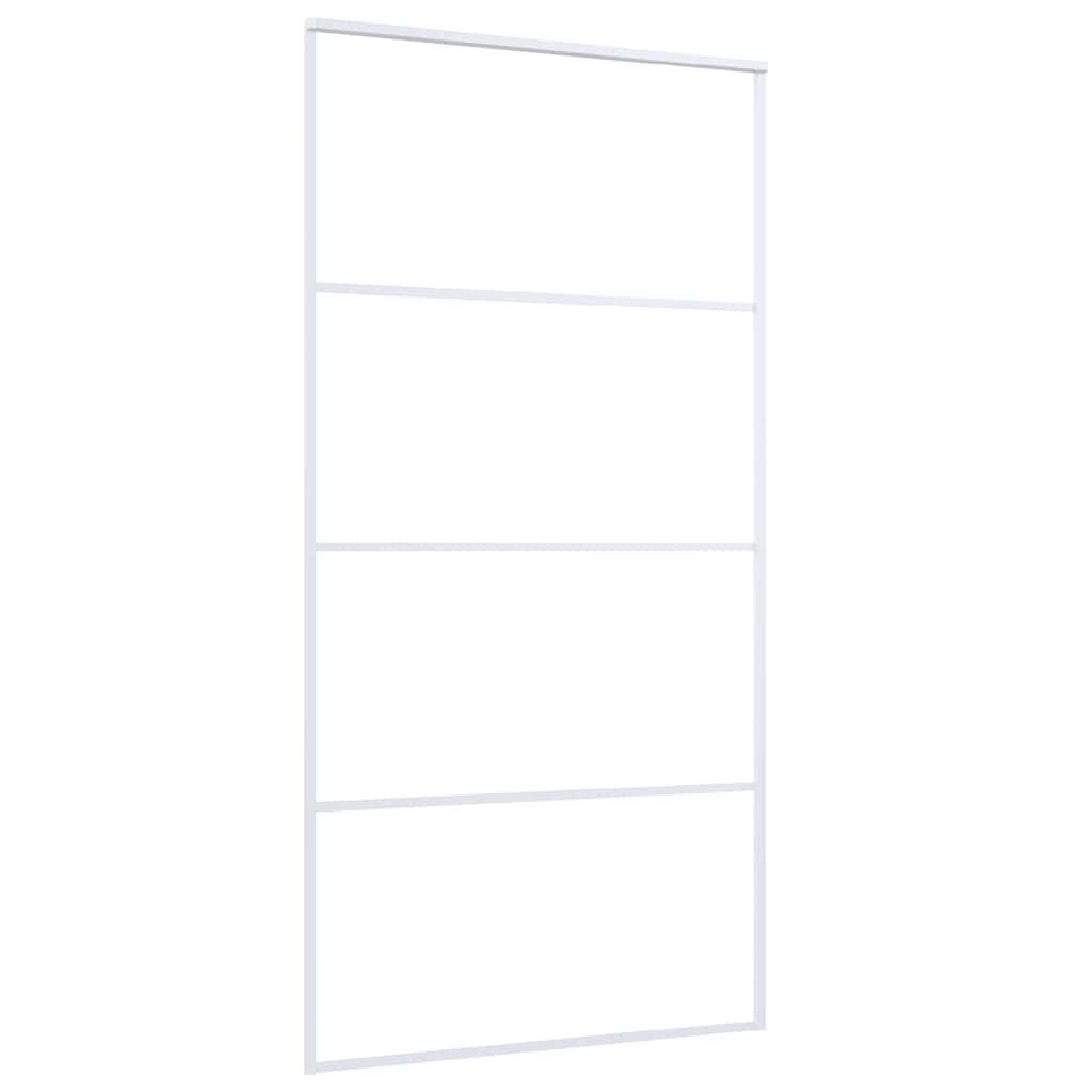 Drzwi przesuwne ESG szkło i aluminium matowane, białe, 102,5 x 205 cm, skrzydło drzwi z ramą i stoperem do okuć do drzwi przesuwnych, montaż w nowym budownictwie i renowacji