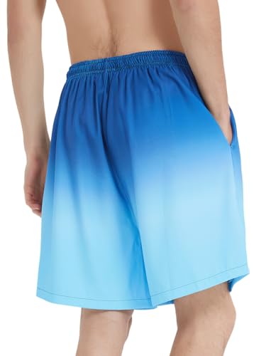 Lzzidou Men's Swim Trunks with Compression Liner Quick Dry Board Shorts Waterproof Bathing Suit Ombre-Blue3