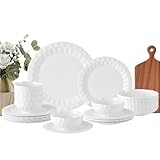 Geschirrset 6 Personen, 24-teilig Tafelservice, Porzellan Geschirr Set je 6 Speiseteller, Dessertteller, Müslischalen, Salatschüssel, Kombiservice, Weiß Golfballform