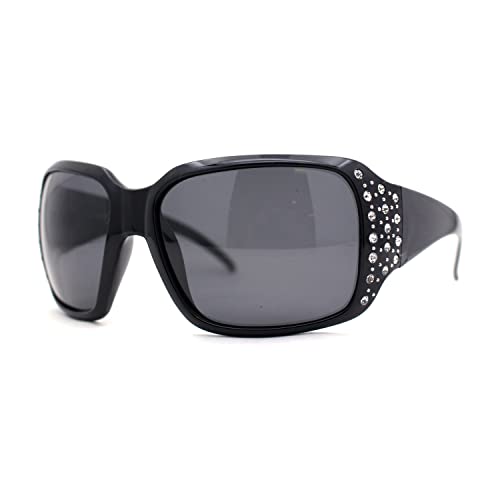 SA106 Polarized Lens Oversize Rhinestone Bling Sparkling Womens Sunglasses All Black