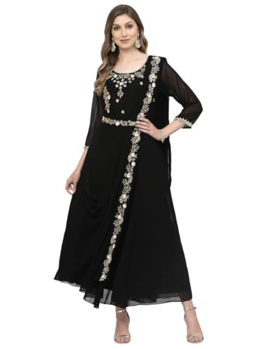 Image of Women's Embroidered Maxi Fit Flared Ethnic Sharee Dress Gown.