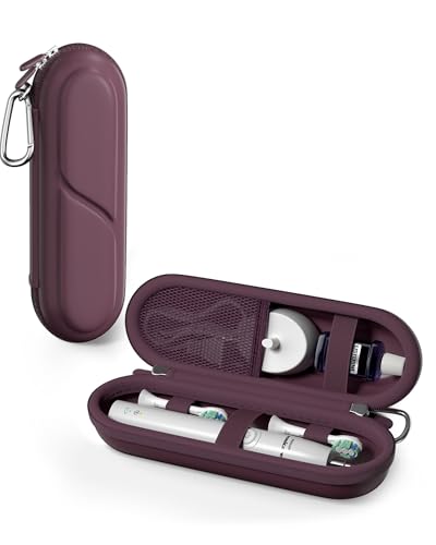 ProCase 歯ブラシケース 携帯用 コンパクトな旅行用 EVA製 Oral-B Philips対応 - プラム | 電動歯ブラシケース,アクセサリー収納付き,多機能,軽量,耐久性,持ち運び便利,出張や旅行に