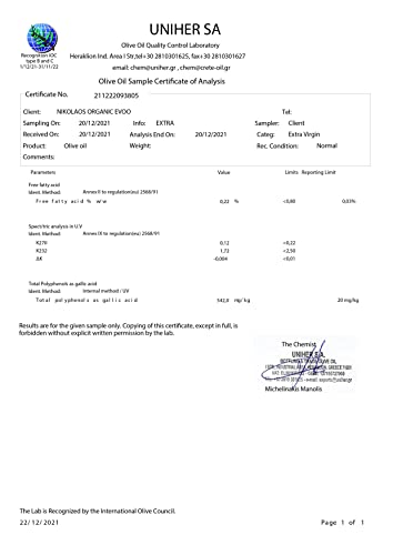 BIO Olijfolie 5 liter 100% Griekse van Kreta / extra vergine - koudgeperst " Nikolaos " Premium kwaliteit 0,2% // oogst (2021-2022) / Best te gebruiken voor 28.02.2024 - Image 4
