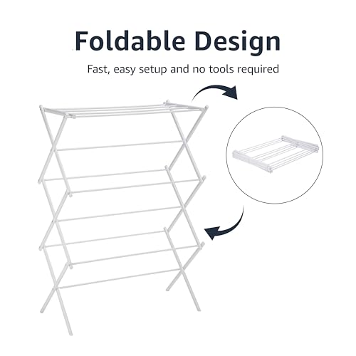 Amazon Basics Foldable Portable Clothes Drying Rack for Indoor Air Drying, Collapsible Design, 14.5" D x 29.5" W x 41.8" H, White view 3