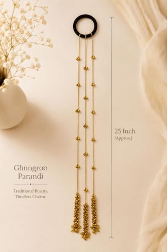 Image of Kashmiri Traditional Ghungroo Parandi Chain Hair Extension Tassel With Tinkling Bell Ghungroo For Women And Girls Handcrafted Hair Jewellery Antique Aesthetic Ethnic Braided Hair Accessory Elegant Designer Paranda for wedding brides