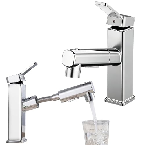 Robinet de salle de bain extensible haute pression avec douchette extensible, 3 types de jets, mitigeur monocommande pour salle de bain