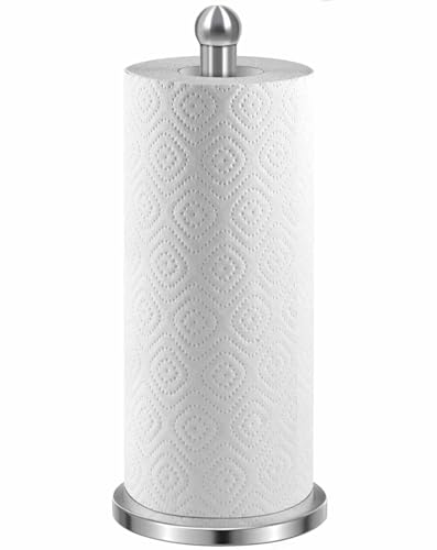 Portarrollos de Cocina, Soporte para rollo de cocina, Dispensador papel de cocina en acero inoxidable, portarollos cocina de pie, Altua 35 cm, Diámetro base antideslizante 15 cm, Acero inox