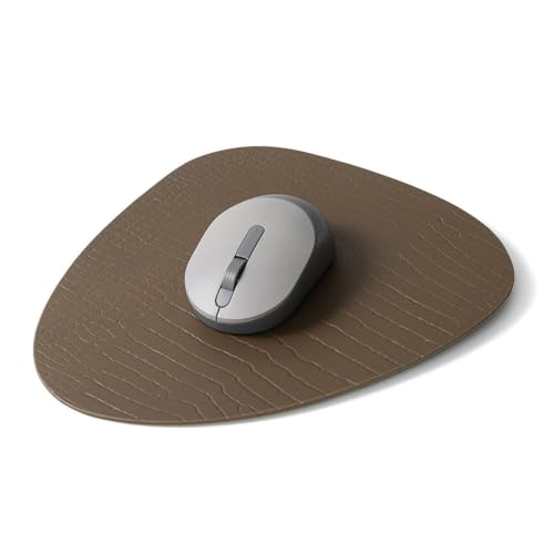 Image of Premium Recycled Leather Mouse Pad for PC | Large Size 25x22cm Mousepad for Laptop Wireless | Handcrafted | Anti-Slip, Anti-Skid, Waterproof | Croco Finish for Home, Office, Gaming, Taupe