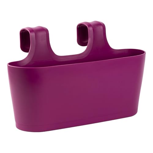 Gariella - 1 x Blumenkasten in Lila, Hängekasten, Geländer-Montage, Balkon, Außenbereich, 5,5 L, oval, Kunststoff, Übertopf, Pflanzkasten, Blumentopf zum Hängen, Wasserspeicher/Untersetzer