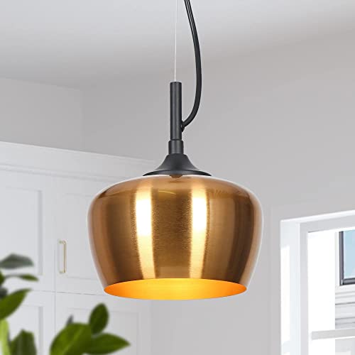 Uolfin Gold Pendant Lights, Modern Pendant Hanging Light Fixture With Metal Shade, 1-Light Pendant Lighting For Kitchen Island, Dining Room, Electroplated Copper Finish #TOP9